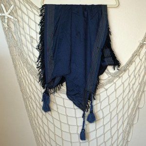 QUAGGA GREEN LABEL Navy Modal Pareo Scarf with Fringe